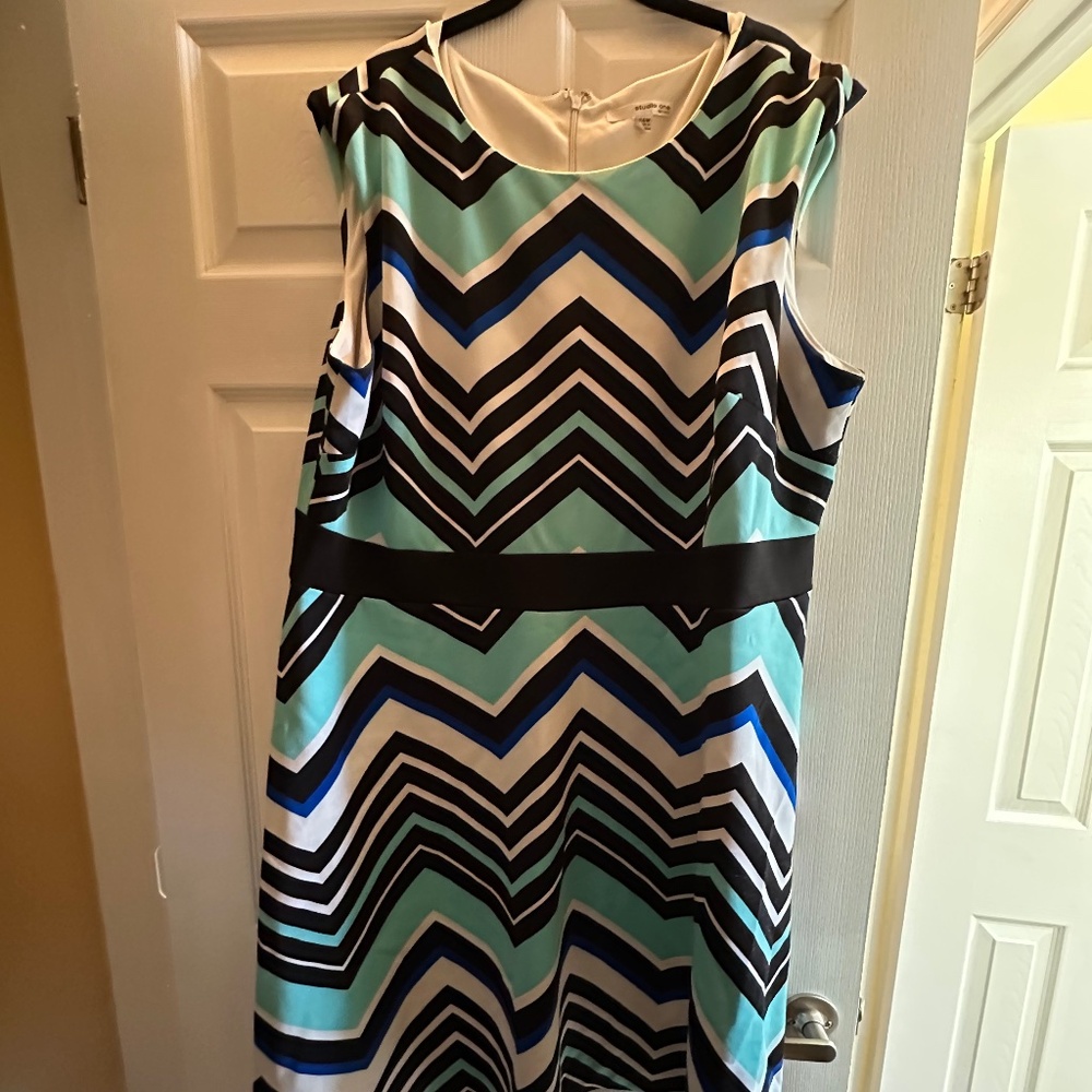 Plus Size Chevron Print Midi Dress 24W Studio One Fit & Flare Dress Women Flowy